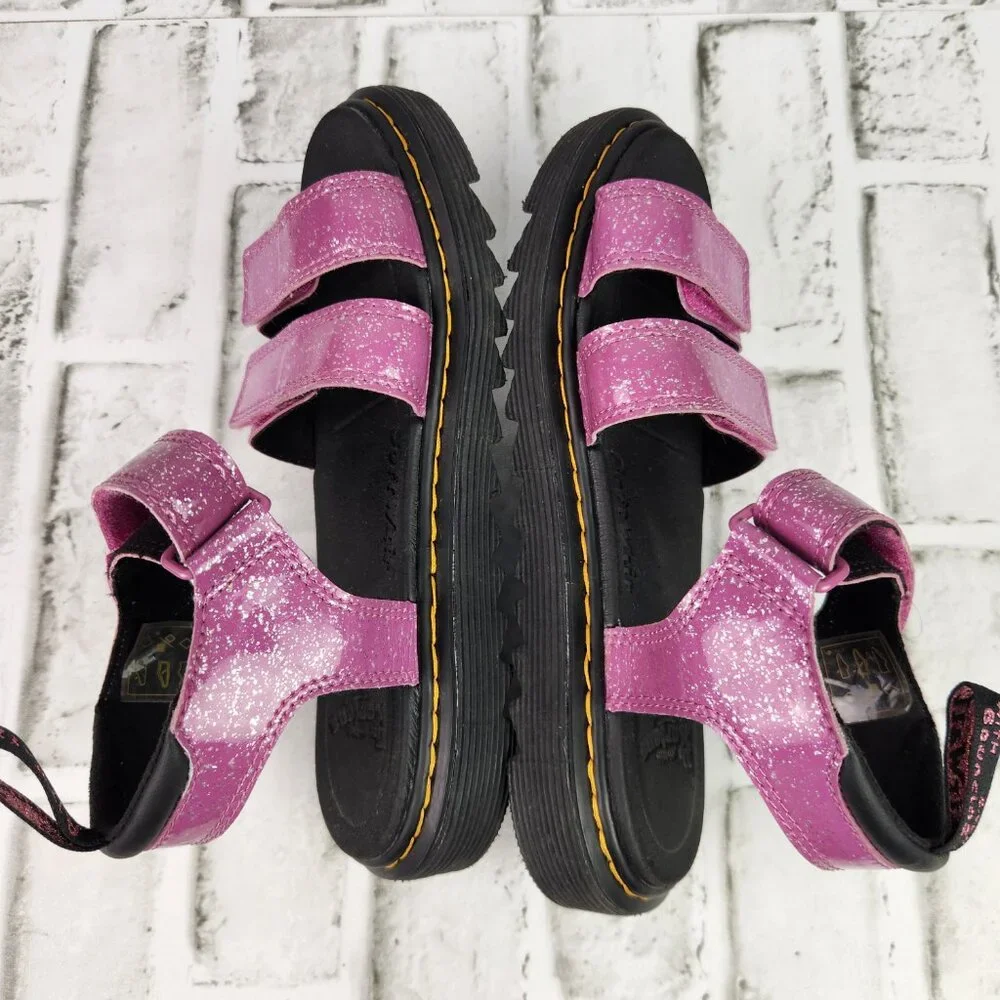 Dr Martens Klaire Junior Sz 5 Hot Pink Glitter Casual Comfort Strappy Hook Loop
